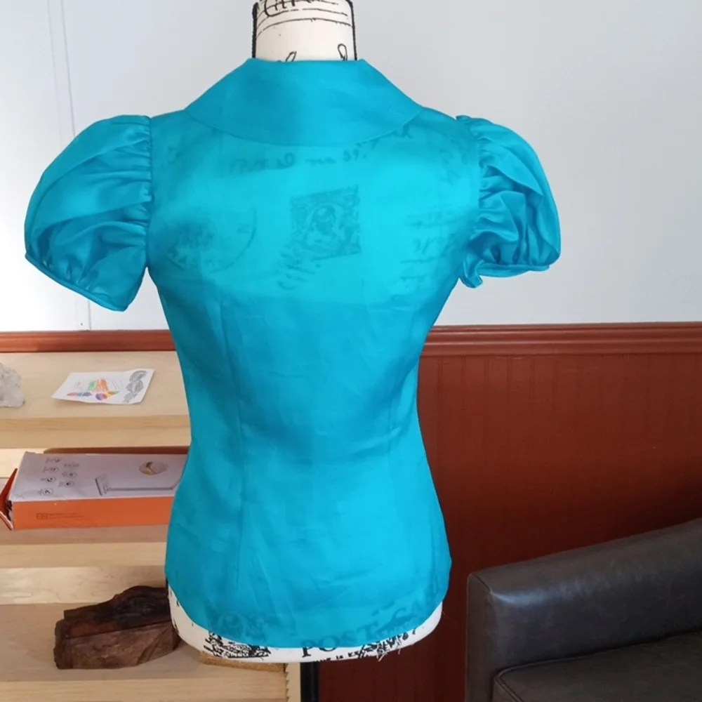 Ralph Lauren purple label women's blouse 100% silk size 6 turquoise color - Picture 8 of 17